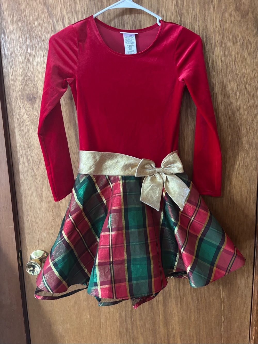 Bonnie Jean Red Velvet Plaid Holiday Dress with Gold Bow
